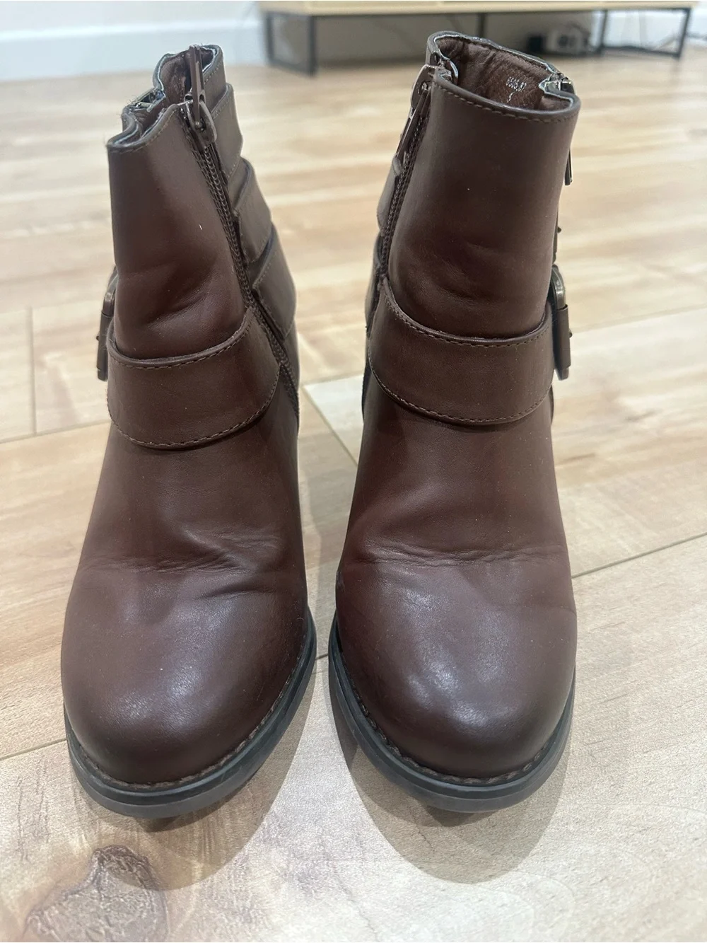 Cathy Jean Dark Brown Strappy Block Heel Ankle Boots